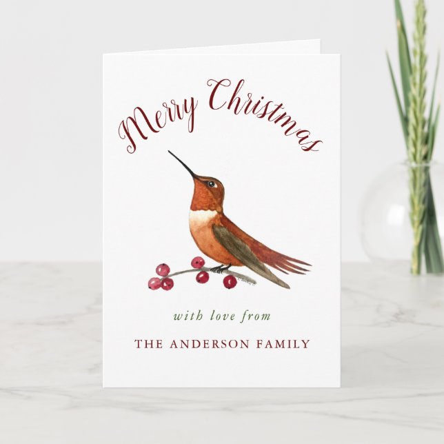 Custom Rufous Hummingbird Holiday Card (Front)