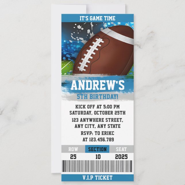 Custom Rugby Boys birthday ticket Invitation (Front)