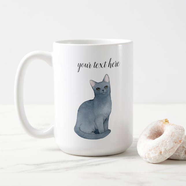 Custom Russian Blue Cat Breed Coffee Mug Gift (With Donut)
