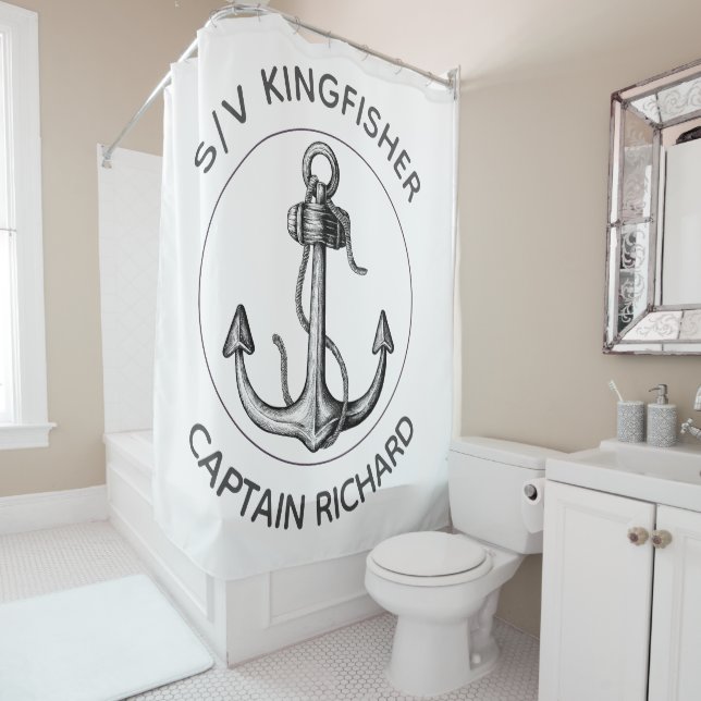 Custom Rustic Anchor With Boat l Captain Names Shower Curtain (In Situ)