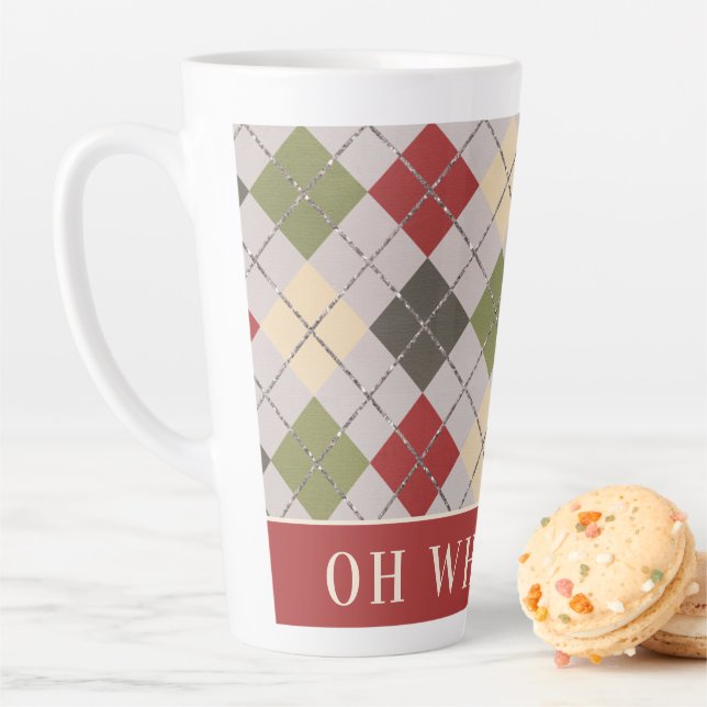 Custom Rustic Argyle Christmas Holiday Pattern Latte Mug (In Situ)