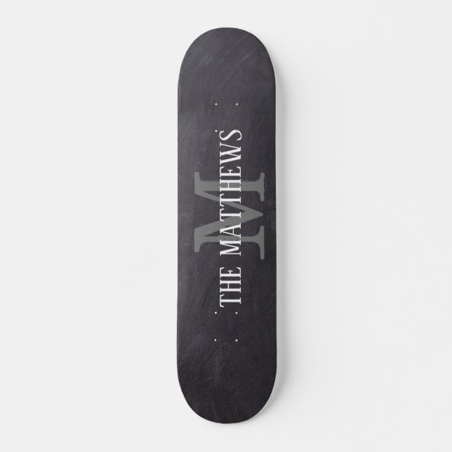 Custom Rustic Black Chalkboard Monogram Name  Skateboard (Front)