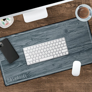Custom Rustic Blue Grey Coloured Faux Woodgrain Desk Mat