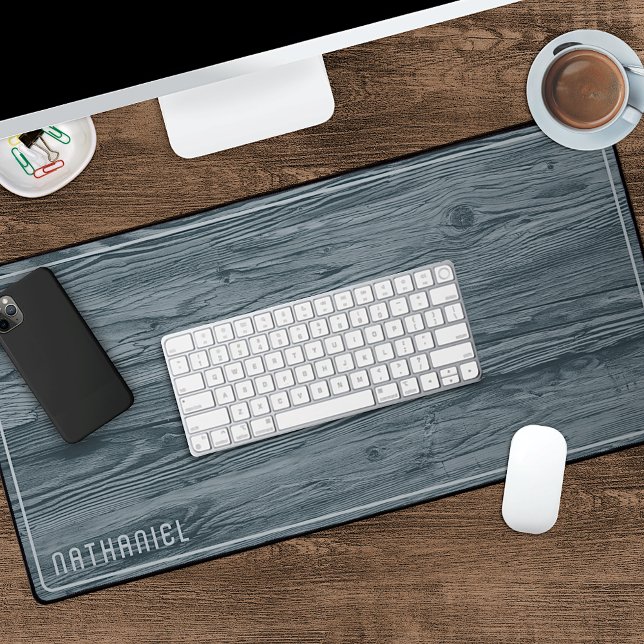 Custom Rustic Blue Grey Coloured Faux Woodgrain Desk Mat (Creator Uploaded)