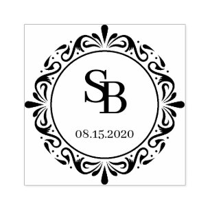 Custom Rustic Botanical Country Wreath Wedding Rubber Stamp