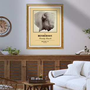 Custom Rustic Buffalo Family Name Poster