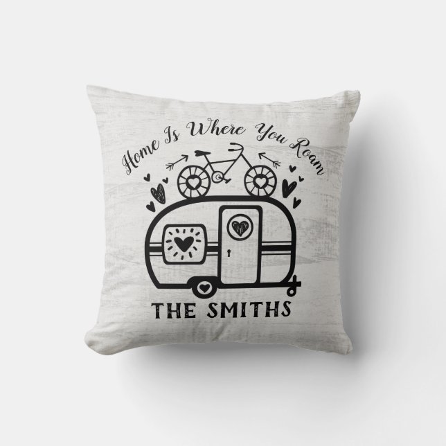 Custom Rustic Camping Camper Trailer Rv Lifestyle Cushion (Front)