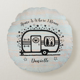 Custom Rustic Camping Camper Trailer Rv Lifestyle Round Cushion