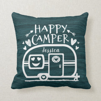 Custom Rustic Camping Happy Camper Blue Rv Cushion