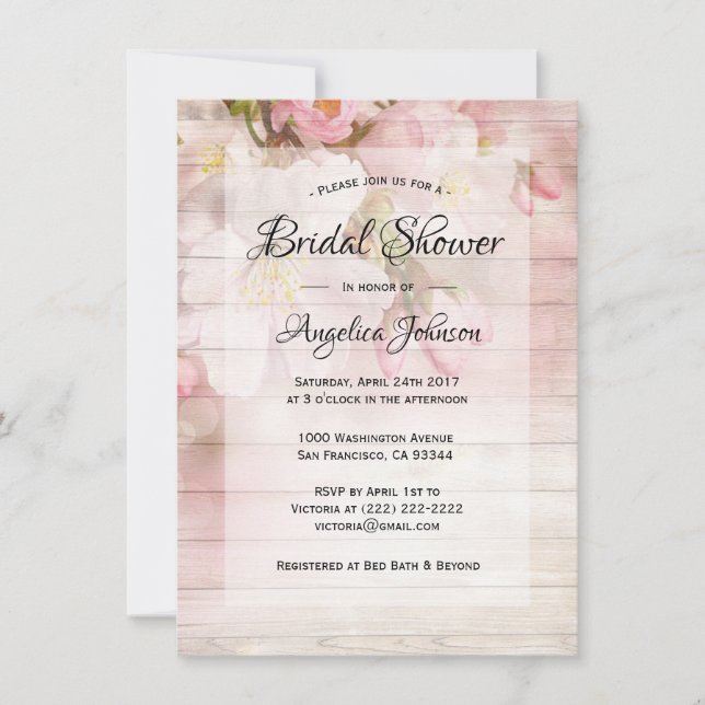 Custom Rustic Cherry Blossom Floral Bridal Shower Invitation (Front)