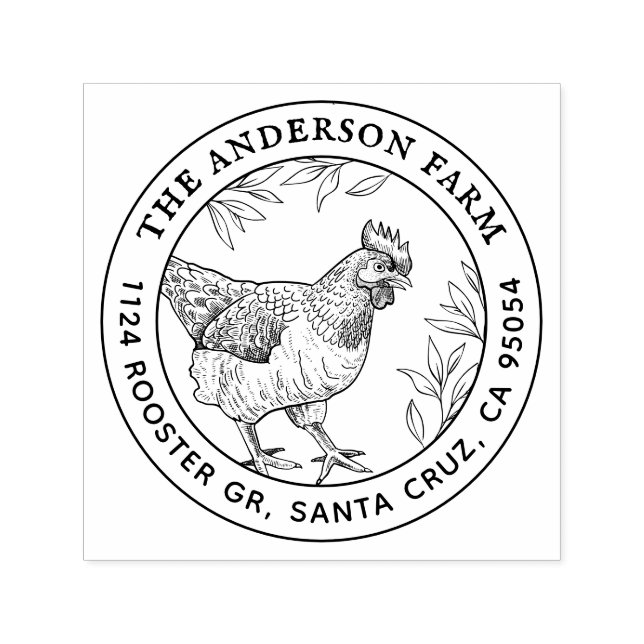 Custom Rustic Chicken Sketch Farm Address Egg Self-inking Stamp (Design)