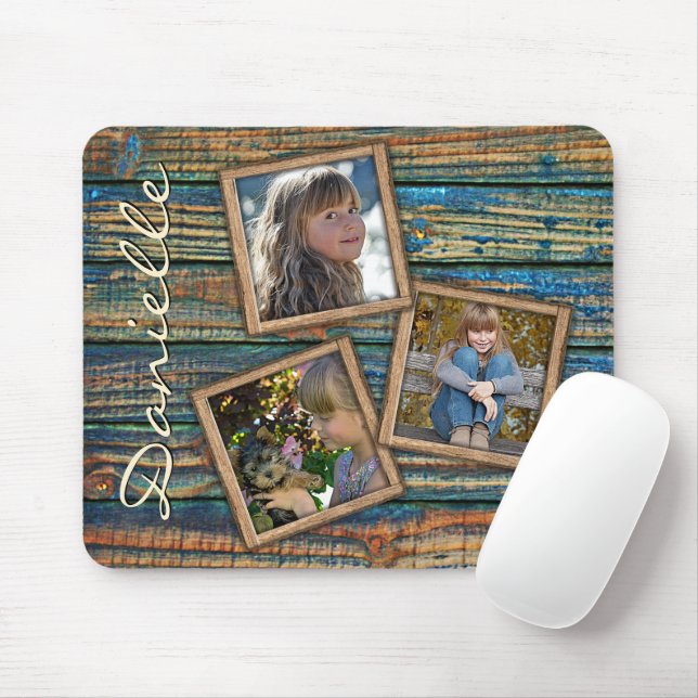 Custom Rustic Country Farmhouse Woodgrain Pattern Mouse Mat (With Mouse)