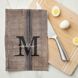 Custom Rustic Country Monogram Script Name  Tea Towel