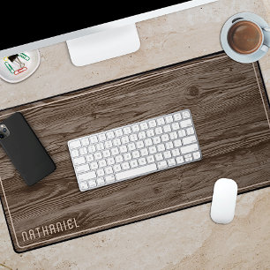 Custom Rustic Dark Brown Coloured Faux Woodgrain Desk Mat