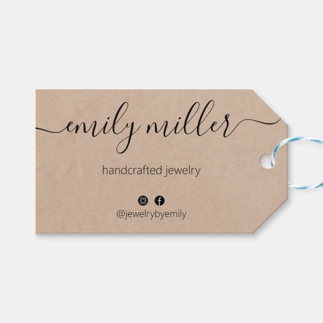 Custom Rustic Elegant Calligraphy Script Hang Tag (Front (Horizontal))