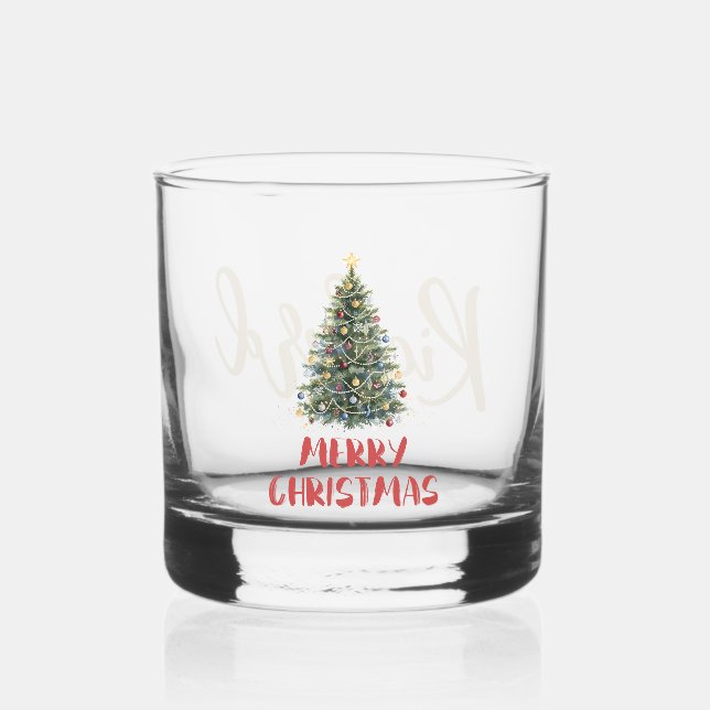 Custom Rustic Elegant Christmas Tree Whiskey Glass (Front)