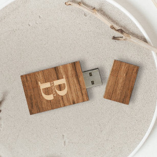 Custom Rustic Family Monogram Name Wood Wood USB Flash Drive