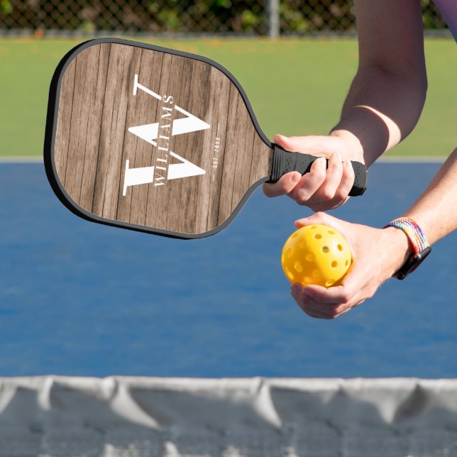 Custom Rustic Farmhouse Family Monogram Name Wood Pickleball Paddle (Insitu)