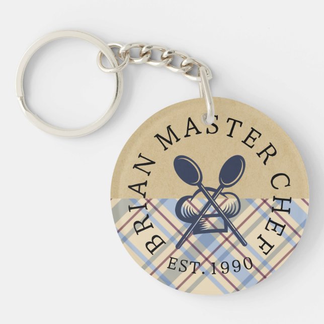 Custom Rustic farmhouse in brown and blue chic Key Ring (Front)