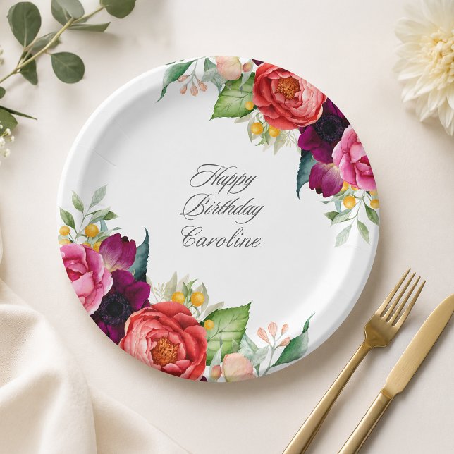 Custom Rustic Floral Birthday Party Paper Plate (Creator Uploaded)