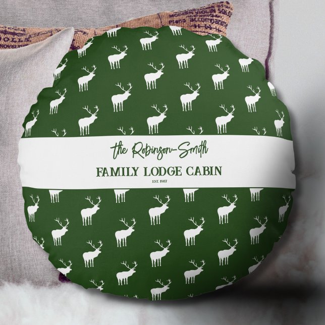 Custom Rustic Green White Elk Silhouette Round Cushion (Creator Uploaded)