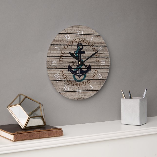 Custom Rustic Grey Brown Weathered Plank Pattern Large Clock (Office)