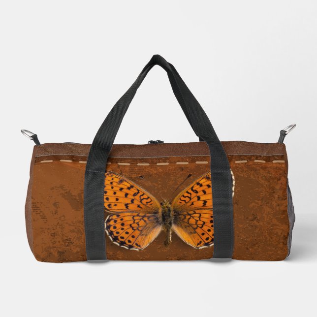 Custom rustic leather effect Butterfly  Duffle Bag (Front)
