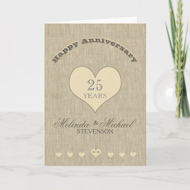Custom Rustic Linen Look Anniversary Card (Front)