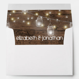 Custom Rustic Mason Jars and String Lights Wedding Envelope