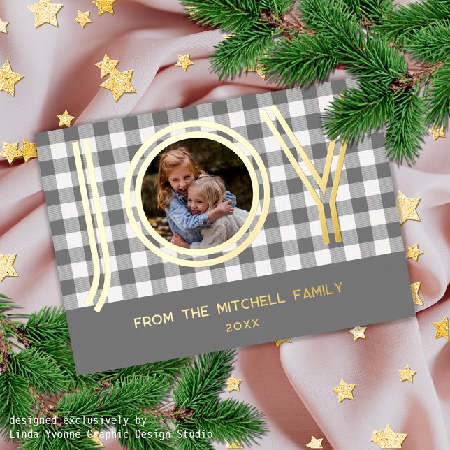 Custom Rustic Modern Grey Buffalo Lumberjack Gold Foil Holiday Postcard (Creator Uploaded)