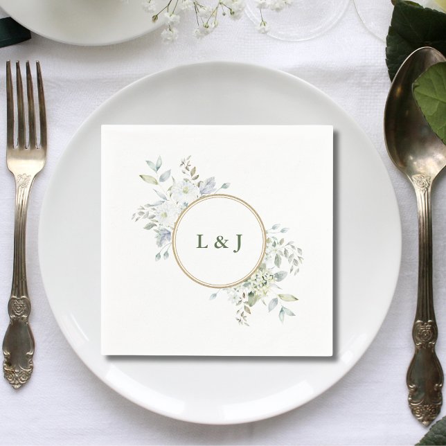 Custom Rustic Monogram Greenery Initials Wedding Napkin (Creator Uploaded)