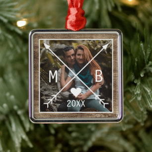 Custom Rustic Monogrammed Love Heart Arrows 2022 Metal Tree Decoration