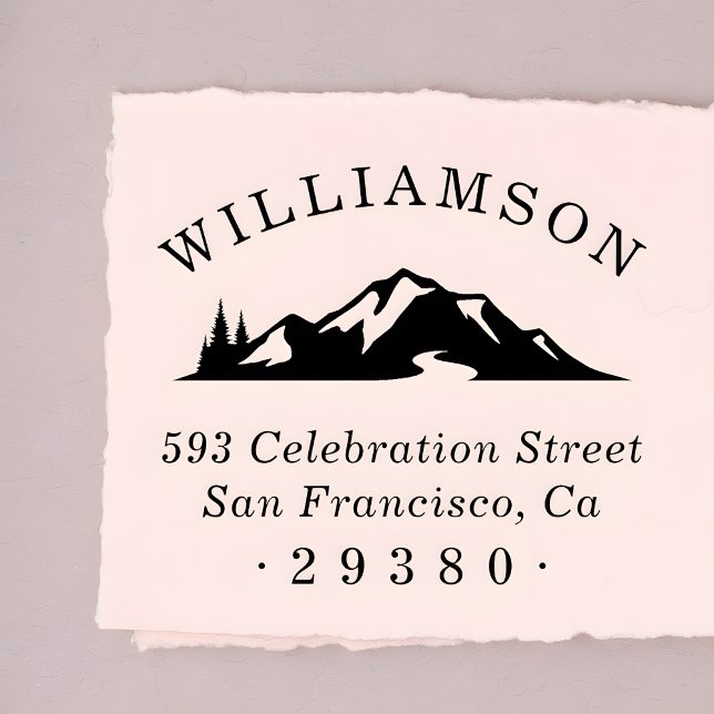 Custom Rustic Mountain Family Name Return Address Rubber Stamp (Creator Uploaded)