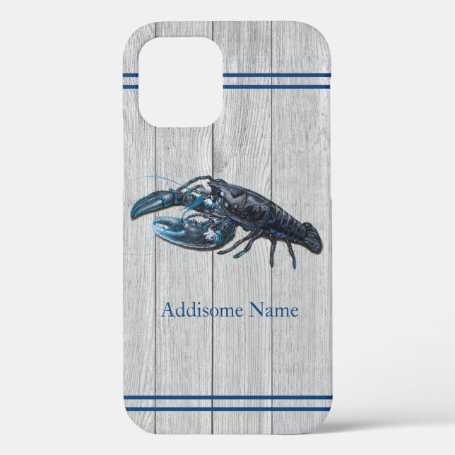 Custom Rustic Nautical Blue Lobster Grey Wood Case (Back)