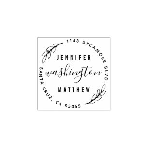 Custom Rustic Newly Wed Circular Return Address Rubber Stamp