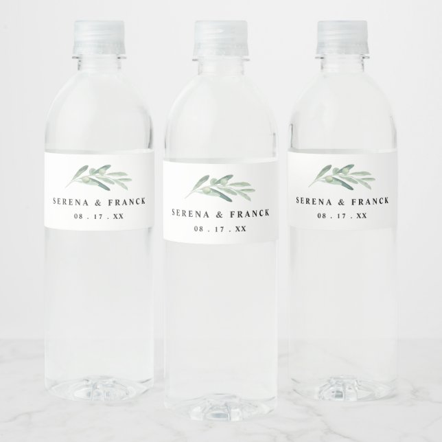 Custom Rustic Olive Branch Wedding  Water Bottle Label (Bottles)