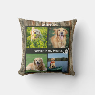 Custom Rustic Pet Memorial Photo Collage Cushion