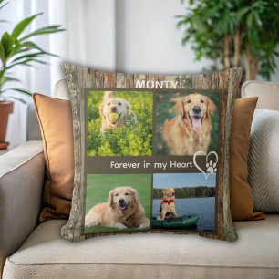 Custom Rustic Pet Memorial Photo Collage Cushion