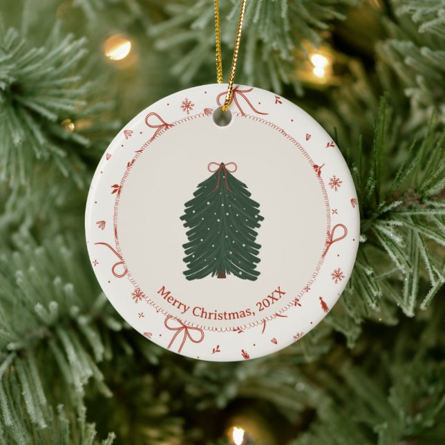 Custom Rustic Pine Tree Red Green Ceramic Tree Decoration (Tree)
