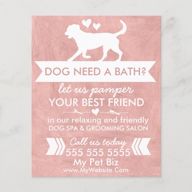 Custom Rustic Pink Dog Grooming Salon Flyer  (Front)