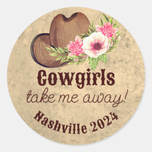 Custom rustic pink floral Cowgirl  Classic Round Sticker