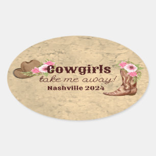 Custom rustic pink floral Cowgirl  Oval Sticker