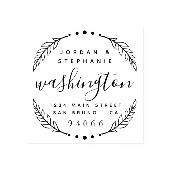 Custom Rustic Script Just Married Return Address Rubber Stamp (Imprint)