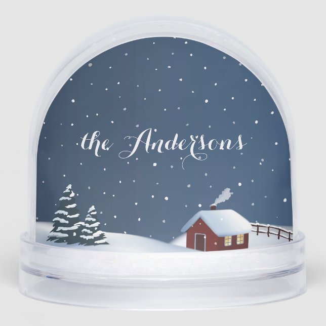 Custom Rustic Snowy Cabin Scene Snow Globe (Front)
