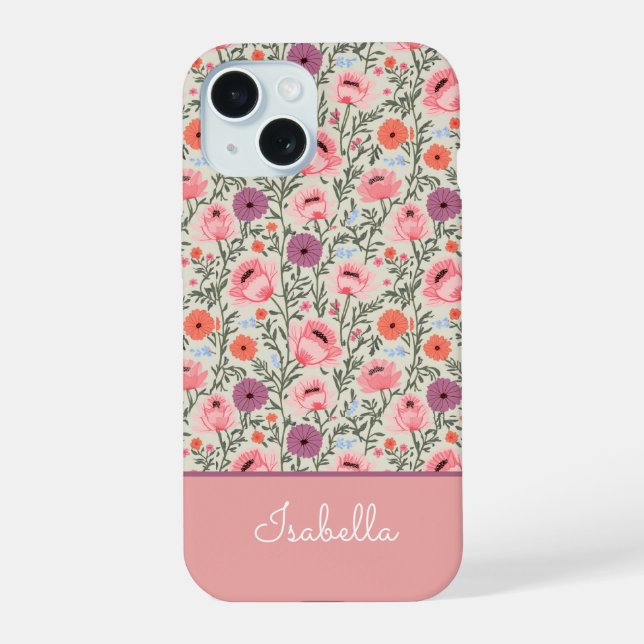 Custom Rustic-Style Watercolor Wildflowers iPhone 15 Case (Back)