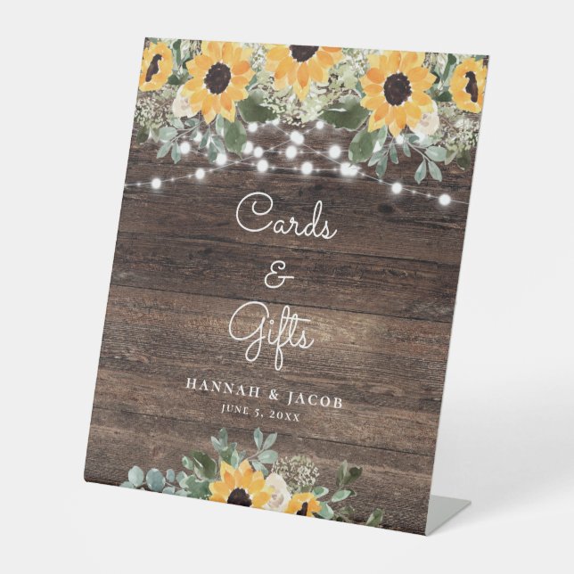 Custom Rustic Sunflower Wedding Cards & Gifts Pedestal Sign (Front)