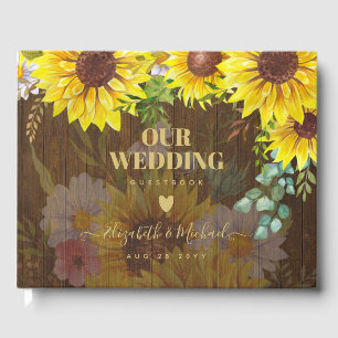 Custom Rustic Sunflowers Eucalyptus Leaves Wedding Guest Book