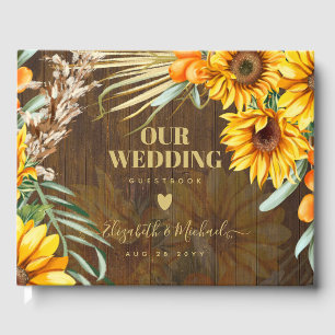Custom Rustic Sunflowers Pampas Grass Wedding Guest Book