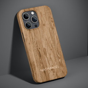 Custom Rustic Tan Brown Coloured Faux Woodgrain iPhone 13 Pro Case
