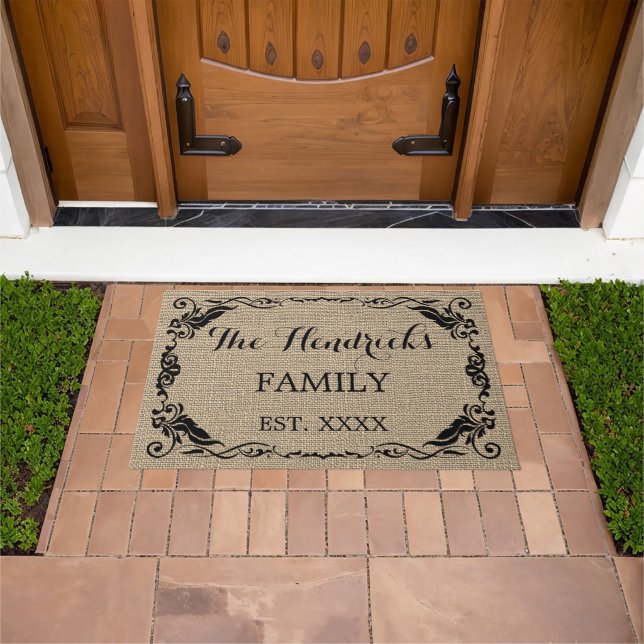 Custom Rustic Vintage Family Last Name Welcome Doormat (Outdoor)